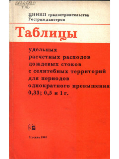 Таблицы удельных расчетных расходов дождевых стоков с селитебных территорий для периодов однократного превышения 0,33; 0,5 и 1 кг.